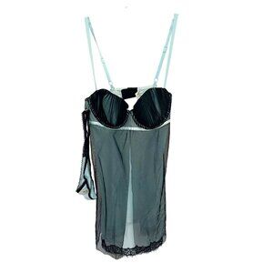 NEW Ambrielle Black & Blue Mesh Lingerie Dress Underwire Y2K - Size Large